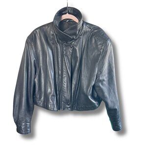 Vintage Cropped Leather Jacket – High Collar / Modern Fit